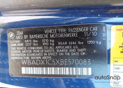 2011 BMW 335Is from USA, damaged, VIN WBADX1C5XBE570083